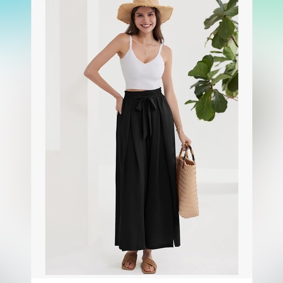 NWT Wide Leg Pants w/Pockets Lightweight High Waisted Tie Knot Palazzo Trousers - Picture 2 of 8
